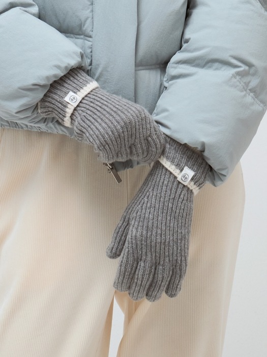 line knit gloves - gray