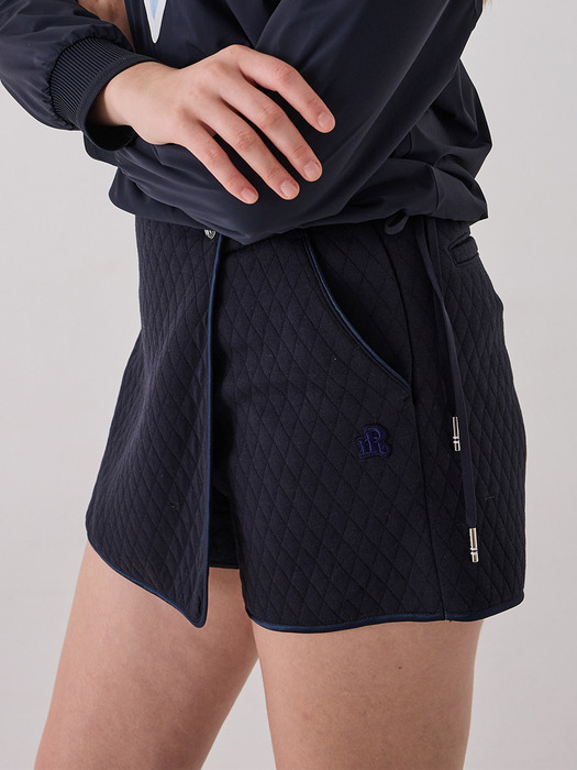 JERSEY QUILTED CULOTTE PANTS - NAVY