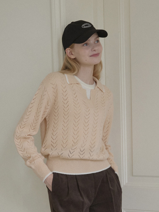 Mohair Collar Knit Pullover - Beige