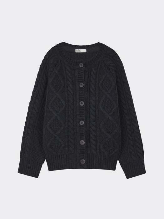 [Women] Heavy Wool Cable Cardigan (Navy)