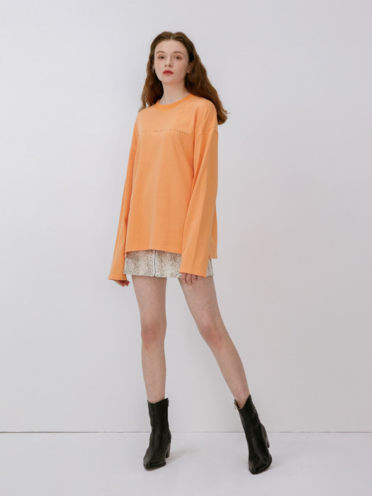 [UNISEX] R LETTERING SLIT T-SHIRT_ORANGE