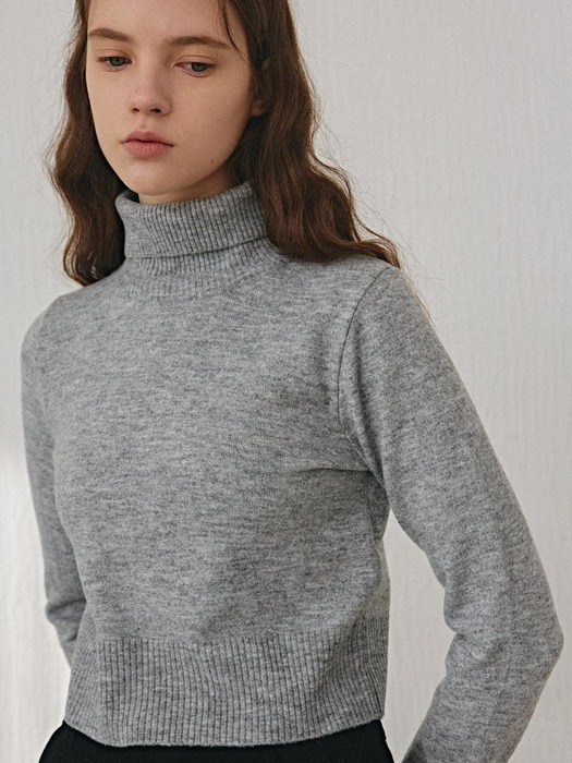 TURTLENECK RIBBED CROP KNIT_GRAY