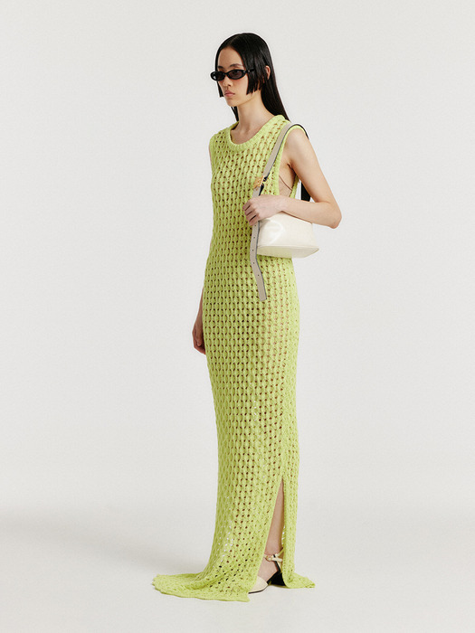 YIONY Maxi Cable Knit Dress - Yellow Green