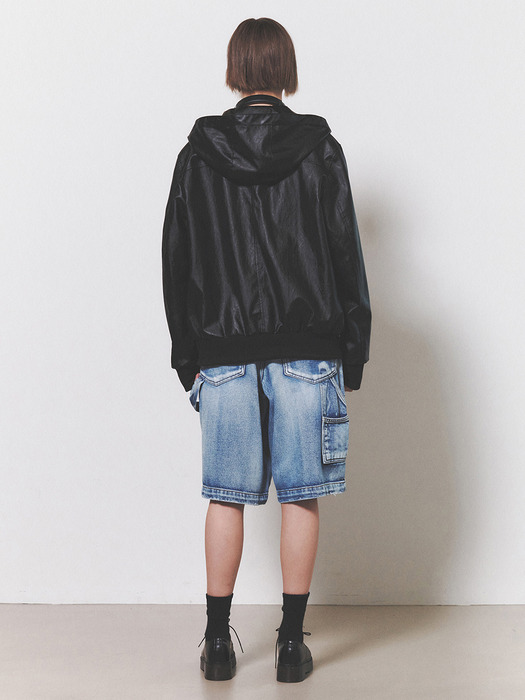 leather hood jumper w_black