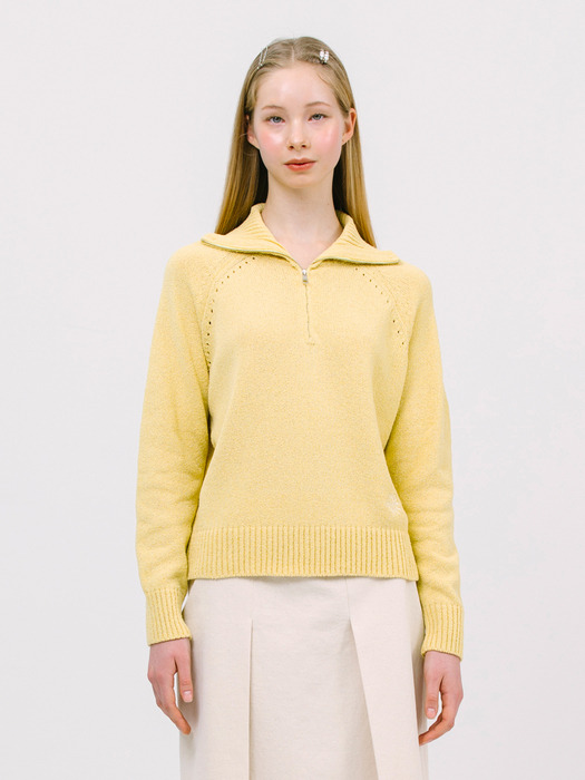JK boucle half zip-up knit_yellow