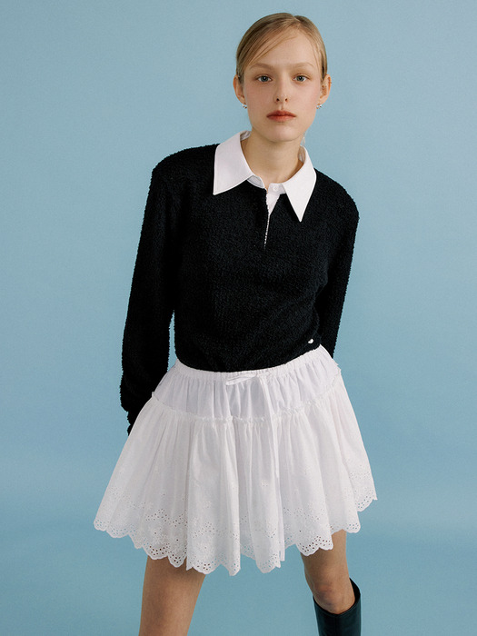 Flower Embroidery Mini Skirt (White)