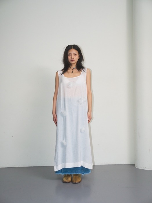 Flower Layer Long Dress / White