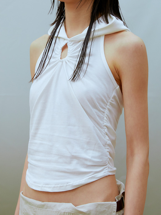 Hood Halter Sleeveless Top (WHITE)