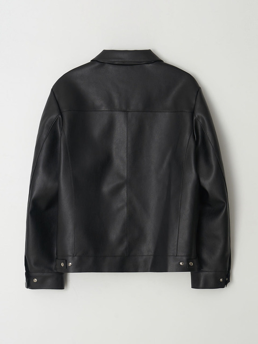 Basic Collar Leather Jacket_Black