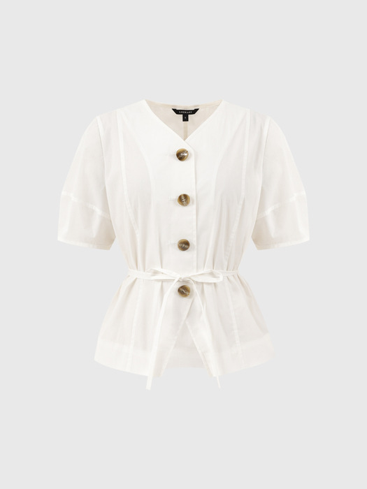 오데뜨 브이넥 벨트 블라우스_화이트 / ODETTE V NECK BELT BLOUSE_WHITE