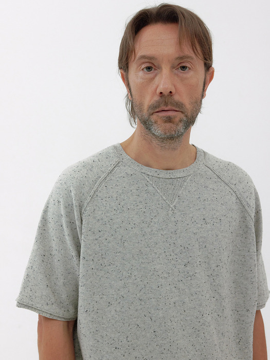 [Men] Nep Knit Half Sweatshirt (Light grey)