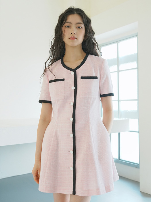Tweed flare mini Dress _ Pink