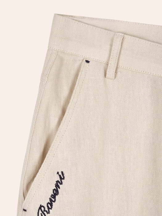Soft Semi-wide Linen Pants (Beige)