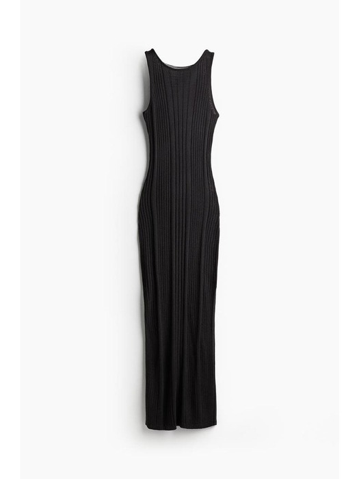 프린지 디테일 리브니트 바디콘 드레스 블랙 1219050005