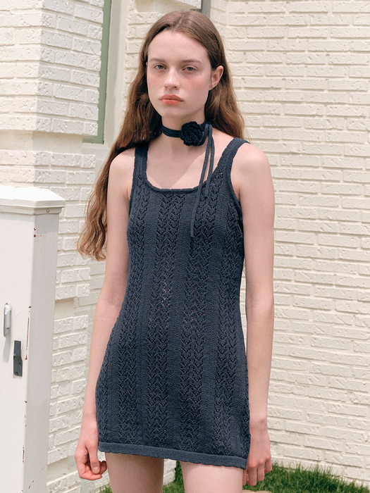 ROSE STRAP SLEEVELESS ONEPIECE NAVY