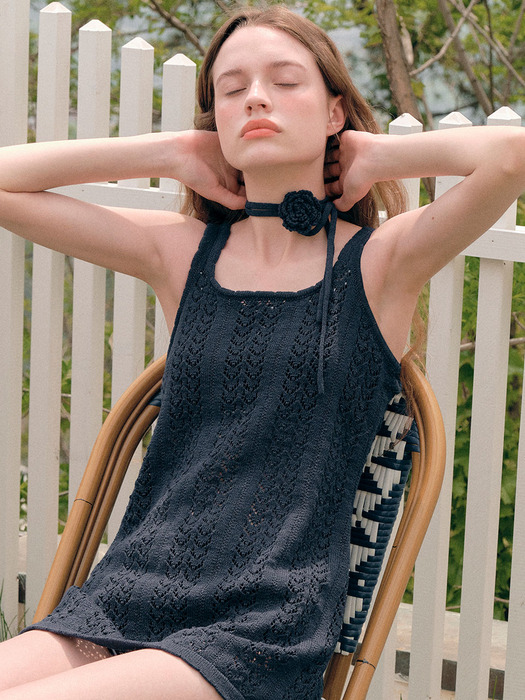 ROSE STRAP SLEEVELESS ONEPIECE NAVY