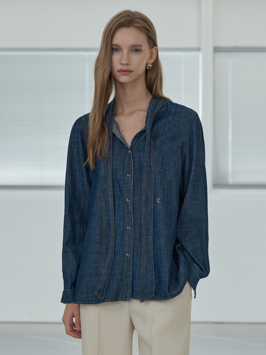 Denim Tie Blouse_Indigo Blue