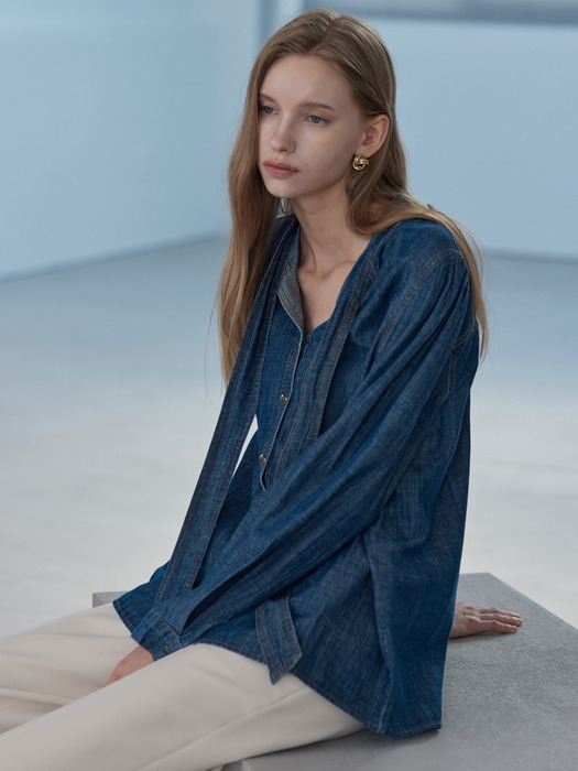 Denim Tie Blouse_Indigo Blue