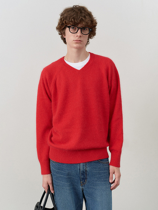 UNISEX ANGORA V-NECK SWEATER RED_M_UDSW4C116R2