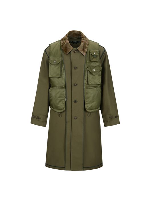 UNISEX VEST LAYERED INSIDE-OUT COAT awa642u(KHAKI)