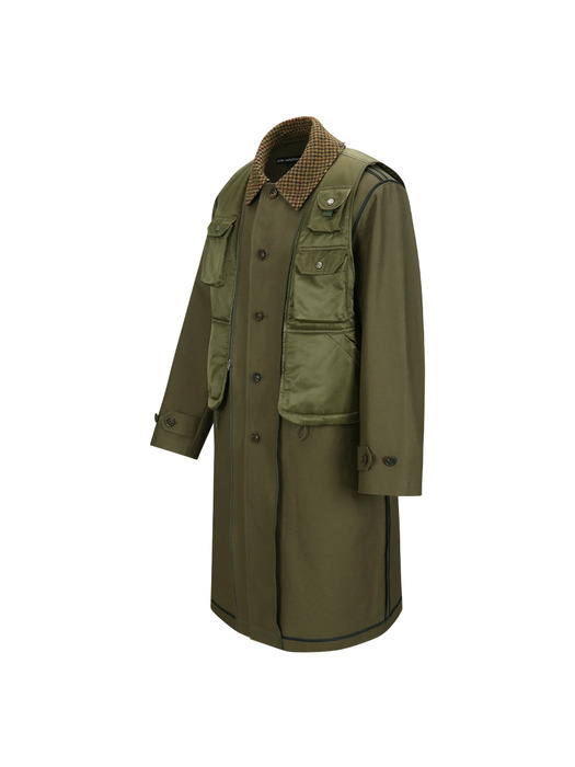 UNISEX VEST LAYERED INSIDE-OUT COAT awa642u(KHAKI)