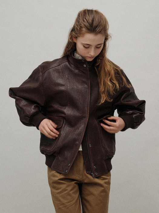 Standard collar leather blouson (Vintage brown)