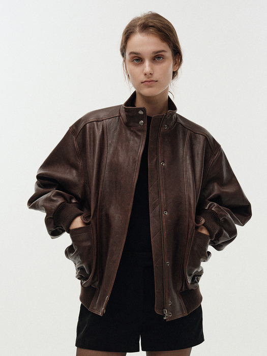 Standard collar leather blouson (Vintage brown)