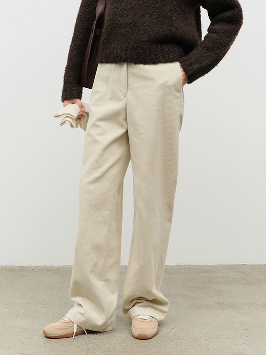 SEMI-WIDE CORDUROY SLACKS CREAM_UDPA4D222CR