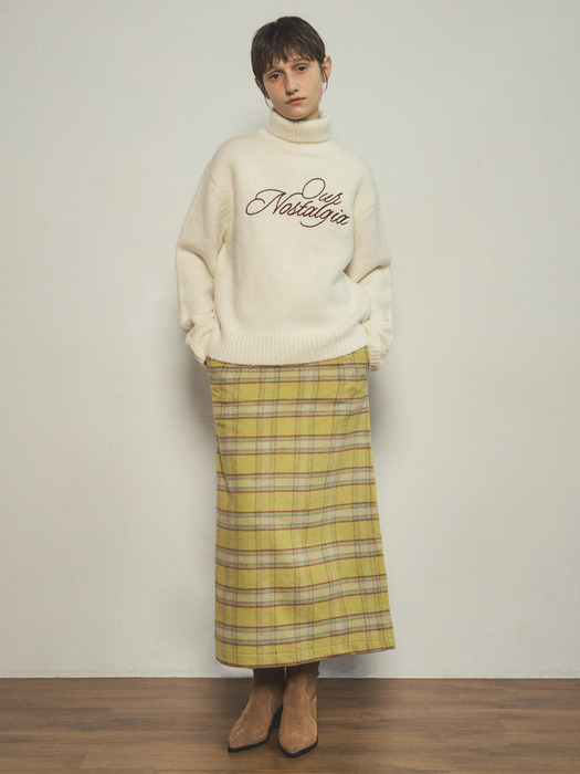 vintage check skirt_Yellow mint