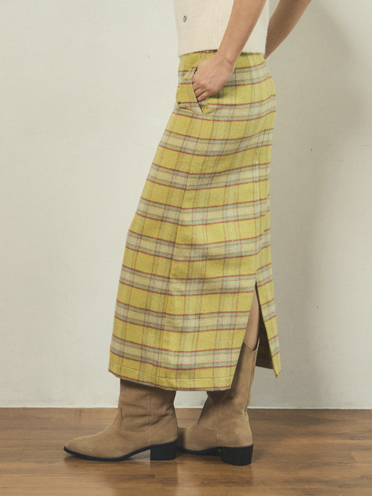 vintage check skirt_Yellow mint