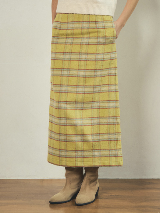 vintage check skirt_Yellow mint