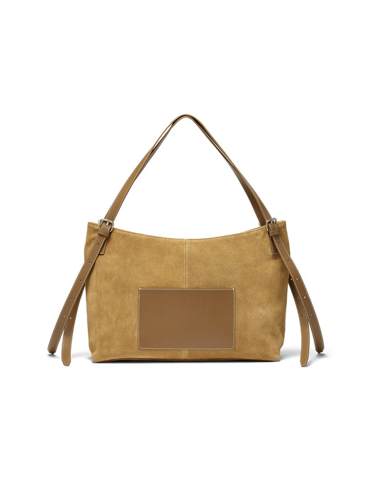 TWO WAY STRAP SUEDE LEATHER BAG IN BEIGE