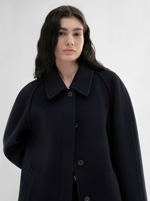 Cashmere Half balmacaan coat (Navy/Black)