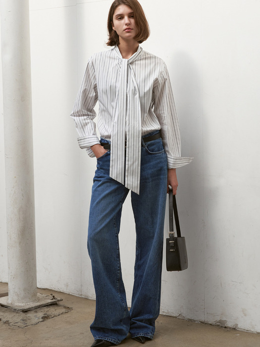 RIBOON TIE STRIPE BLOUSE_ WHITE