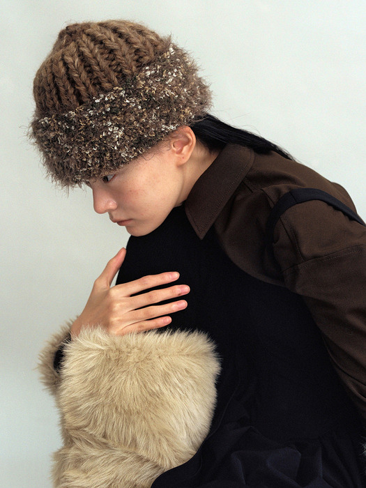 HANDICRAFT KNIT POPCORN HAT_BROWN