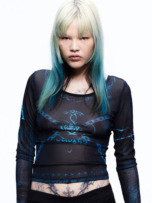 2000 아카이브스]YEAR OF SNAKE TATTOO MESH TOP (BLACK)