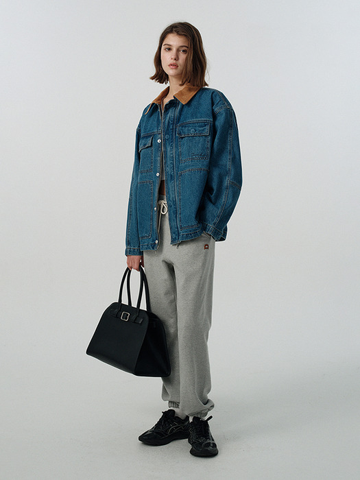UNISEX LEATHER LOGO SWEAT PANTS MELANGE GREY_UDPA5A101G2 - Image 1