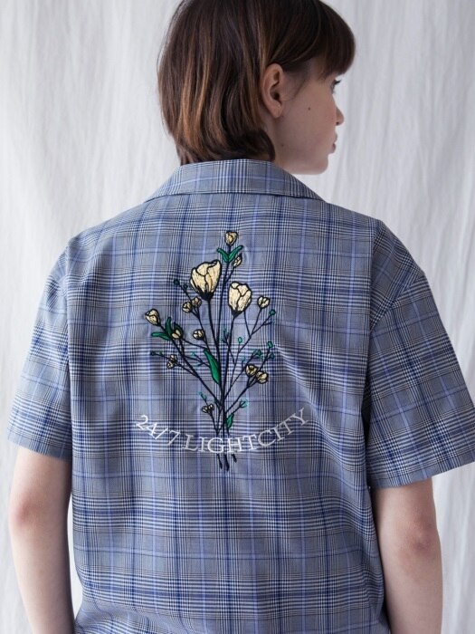 FLOWER EMBROIDERY CHECK SHIRTS [BLUE]