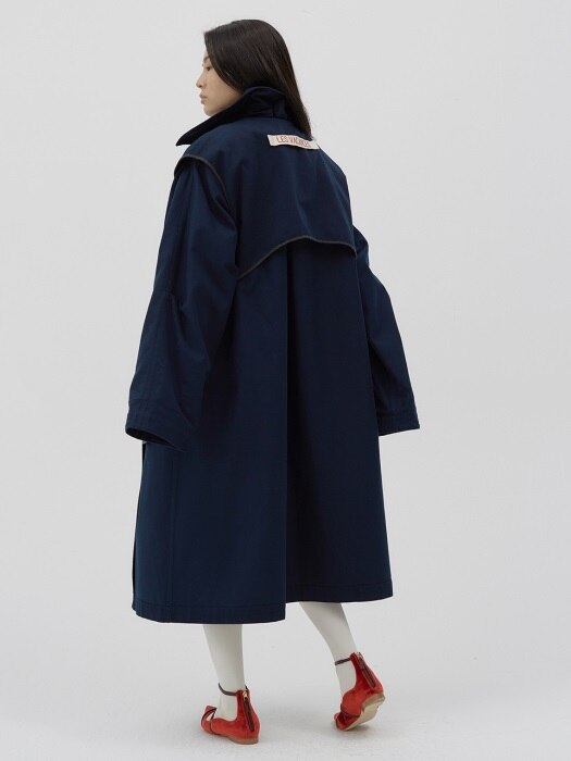 Oversized Reversible long trench coat [French navy]