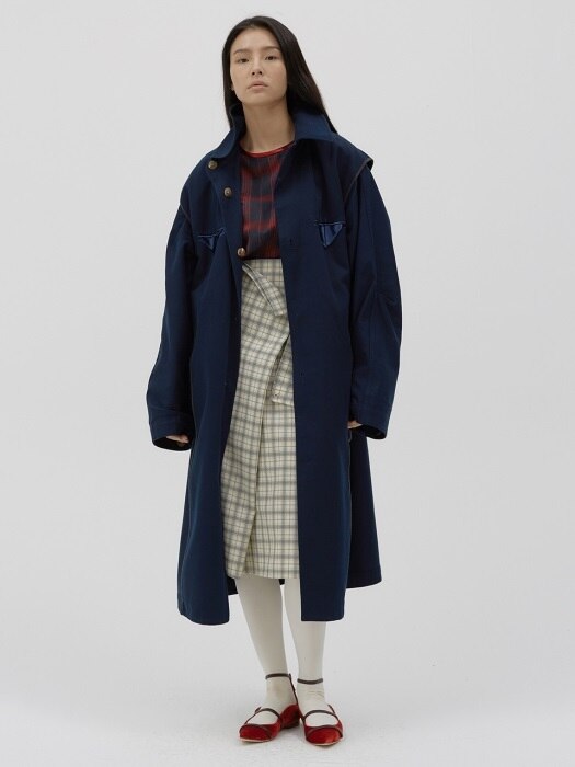 Oversized Reversible long trench coat [French navy]