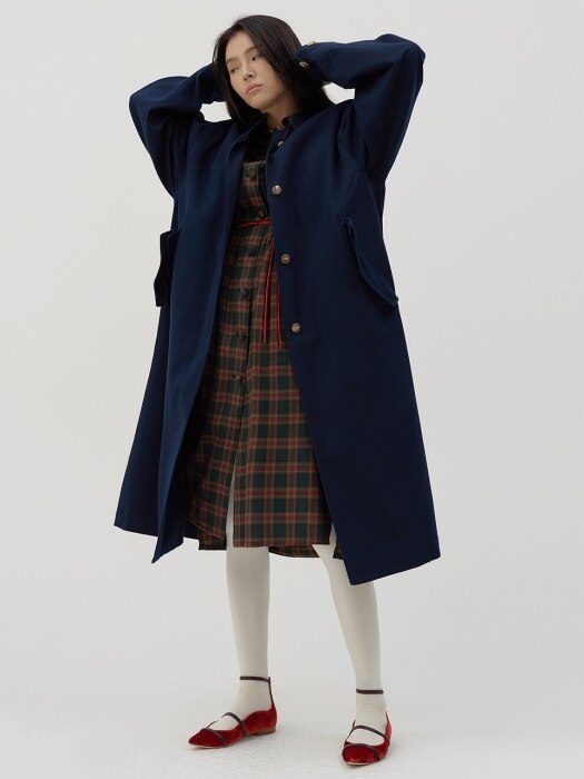 Oversized Reversible long trench coat [French navy]