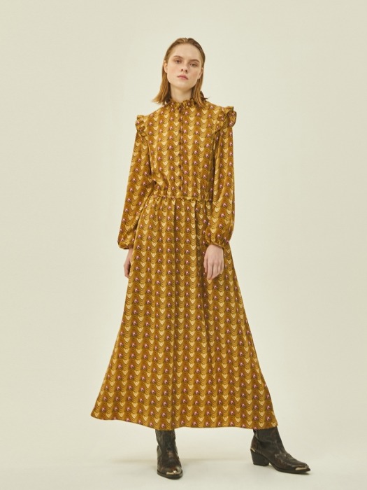 Victoria Frill Dress in Brown