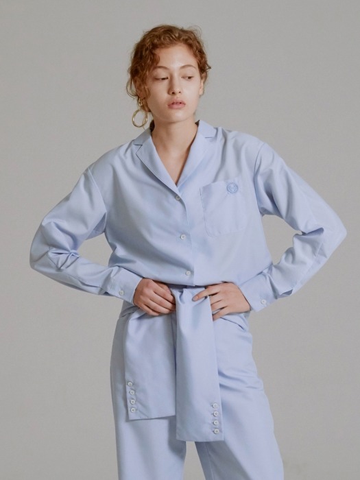 EMBROIDERED PAJAMA SHIRT (SKY BLUE)