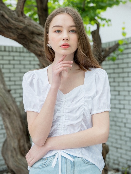 Shirring Stripe Blouse White