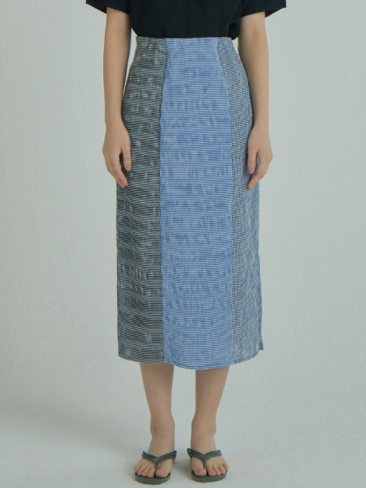 Check Wrinkle Skirt_Blue