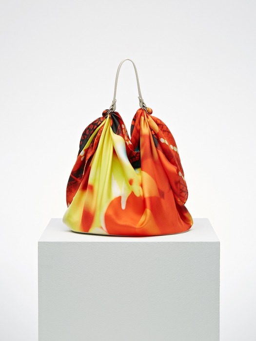 Orange Futuristic Printed Silk Elizabeth Bag