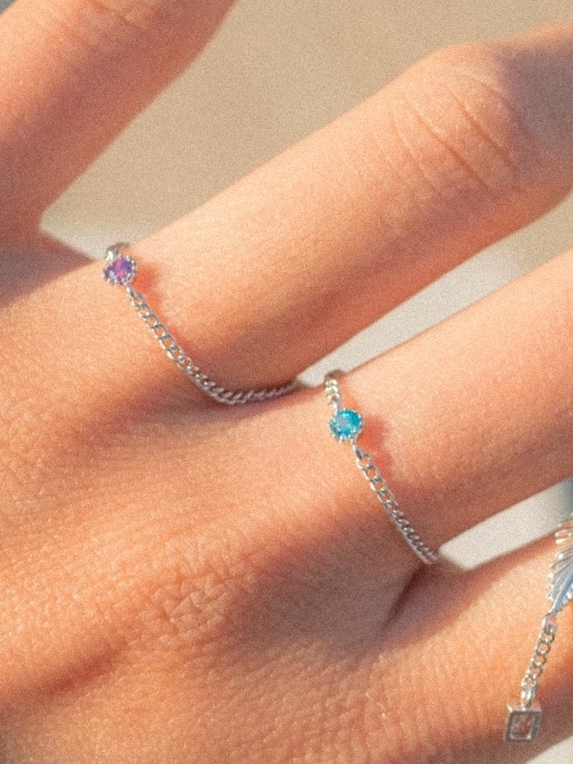 Color stone chain silver ring (Aquamarine_Skyblue)