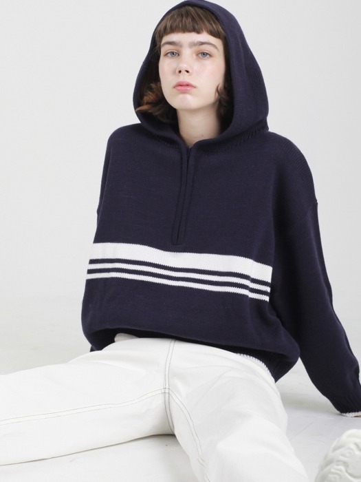 Lined knit hoody_navy