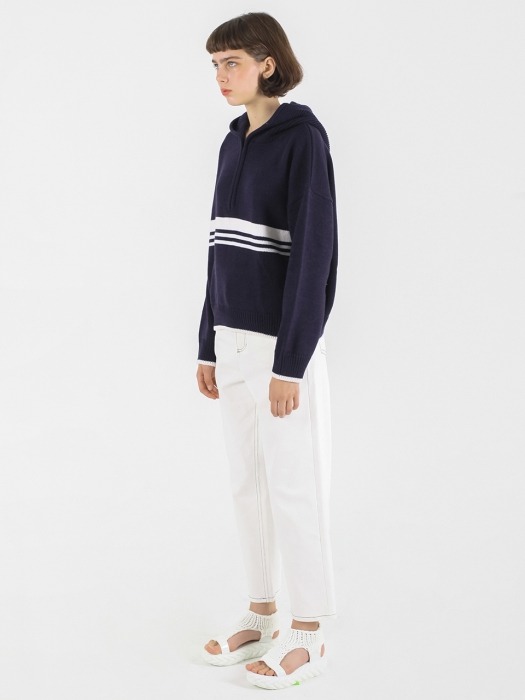 Lined knit hoody_navy