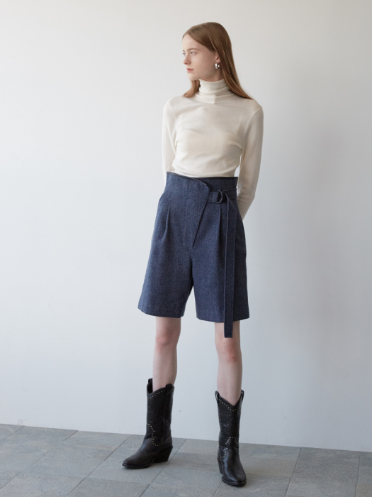 herringbone wool shorts